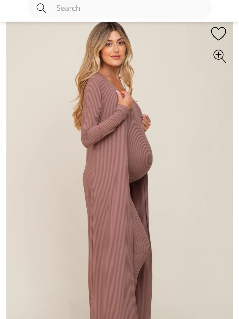 Mocha Ribbed Sleeveless Dress Cardigan Maternity Set - Picture 2 of 5